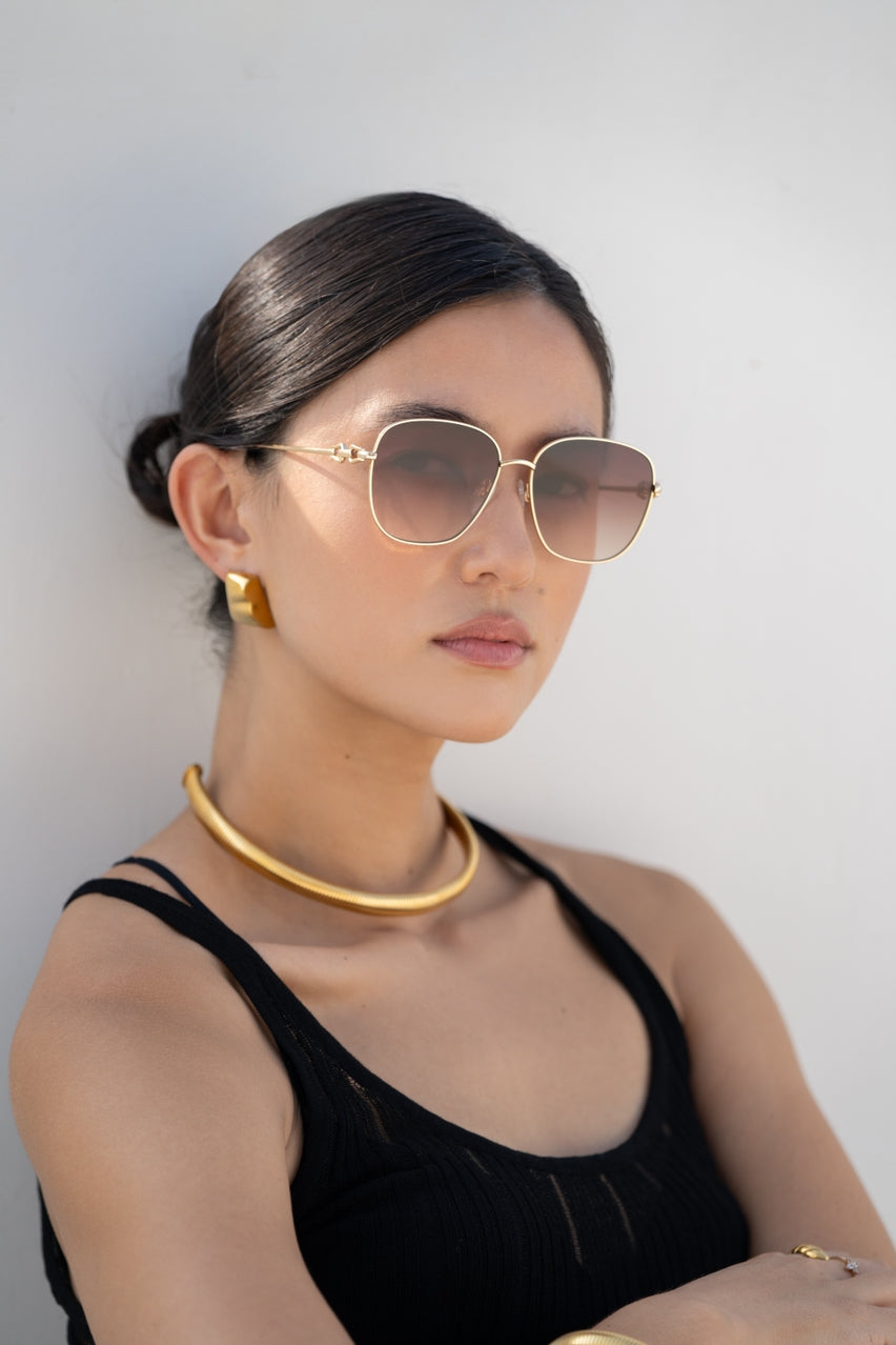 Gold/Brown Lea Round Sunglasses