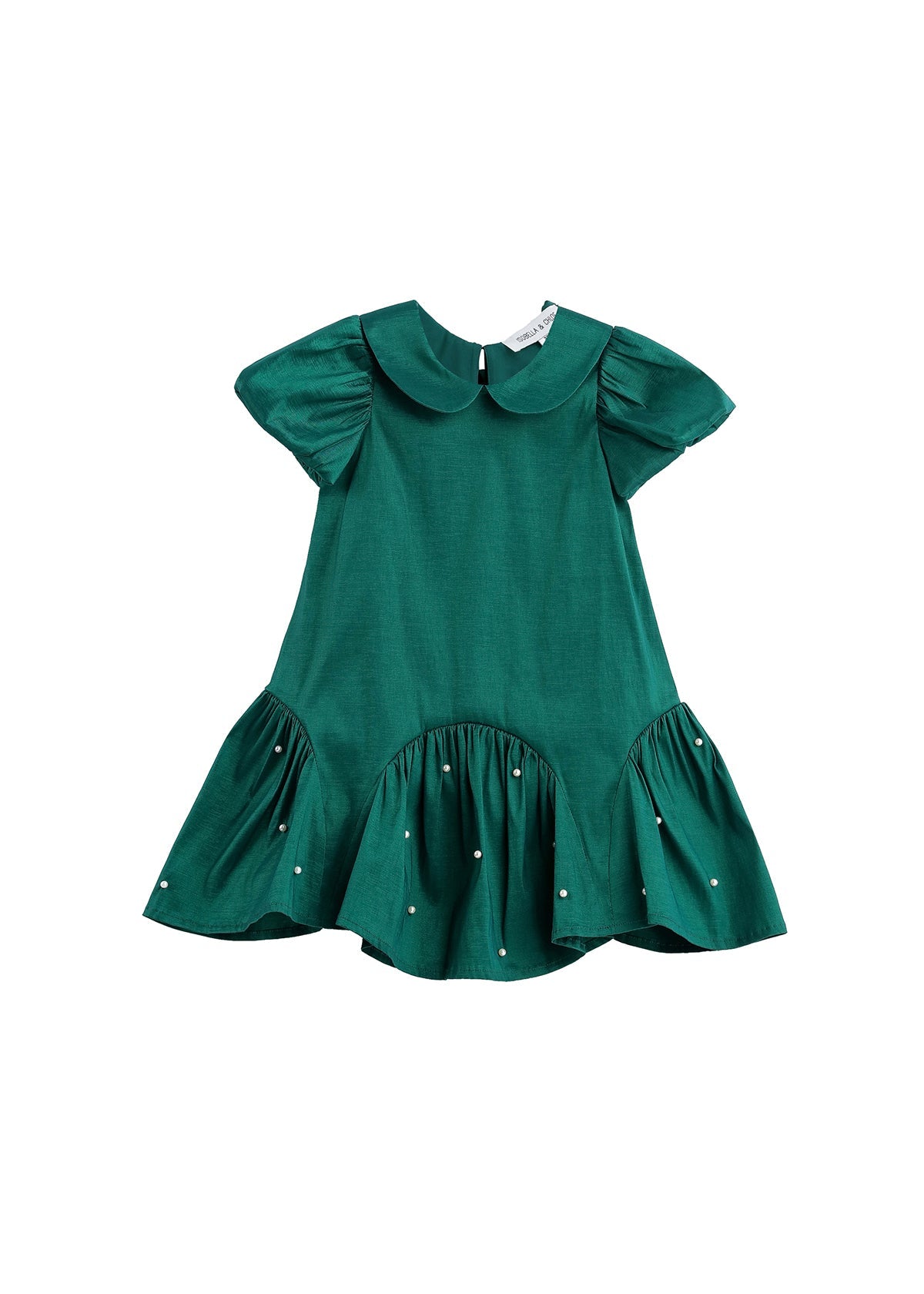Green Pearl Embellished Drop Waist Dress