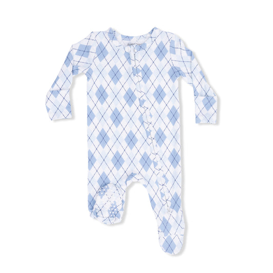 Blue Argyle Zip Footie