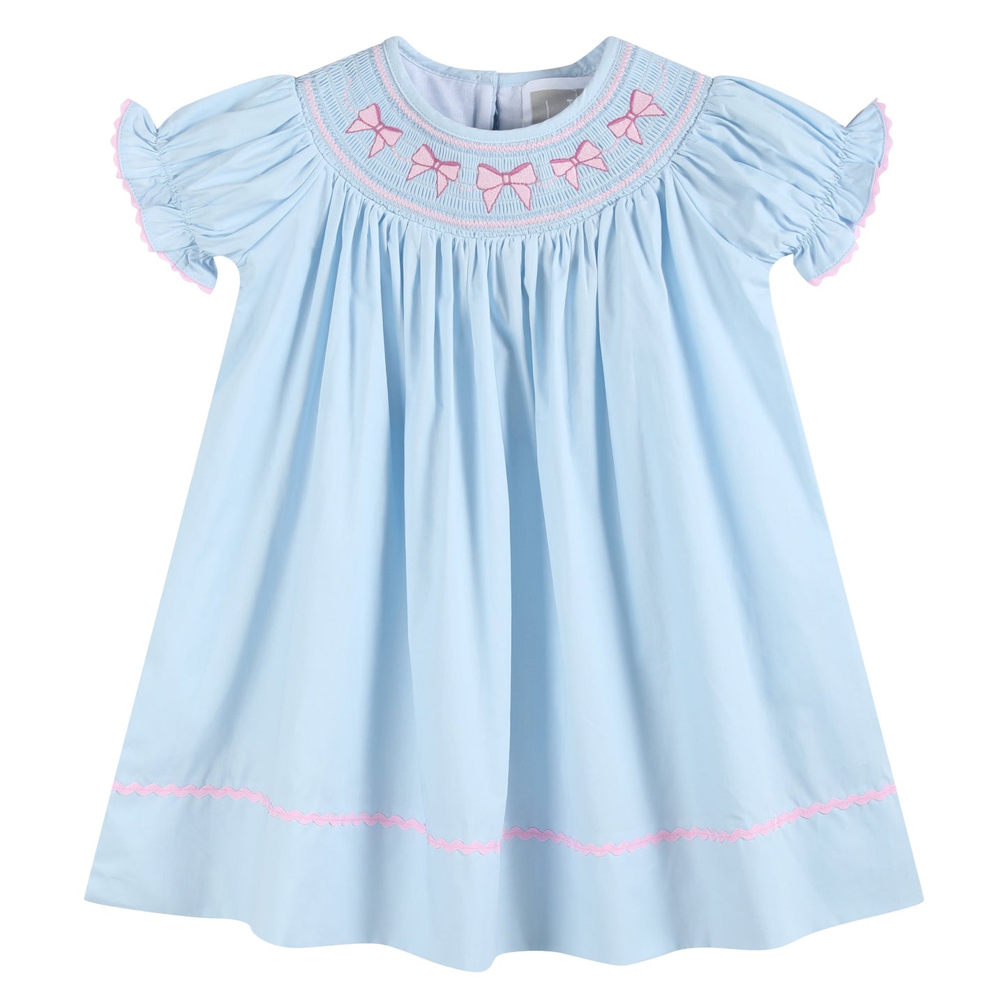 Blue/Pink Bow Smocked Bishop Dress