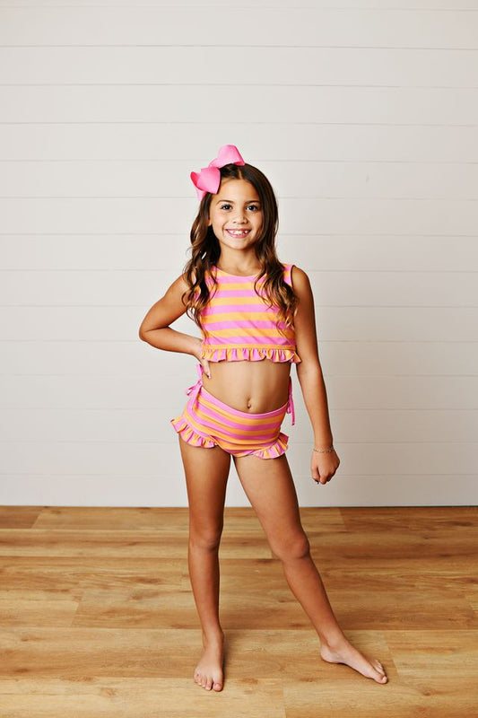 Pink/Orange Stripe Swimsuit