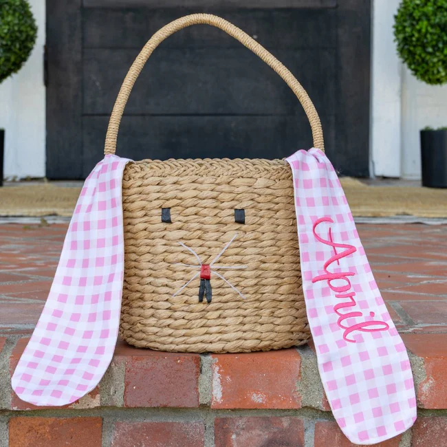Pink Gingham Bunny Easter Basket