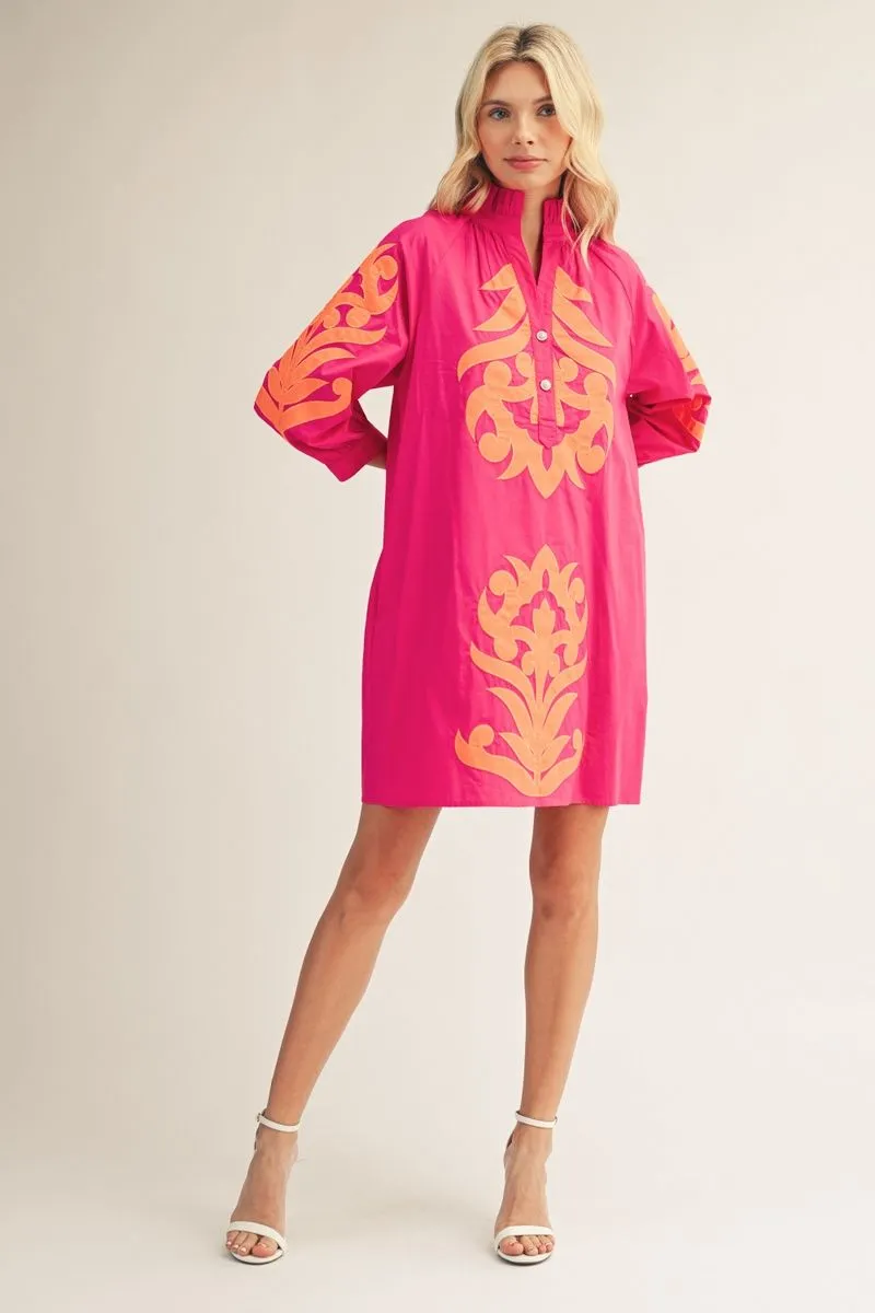 Fuchsia/Orange Baroque Floral Dress