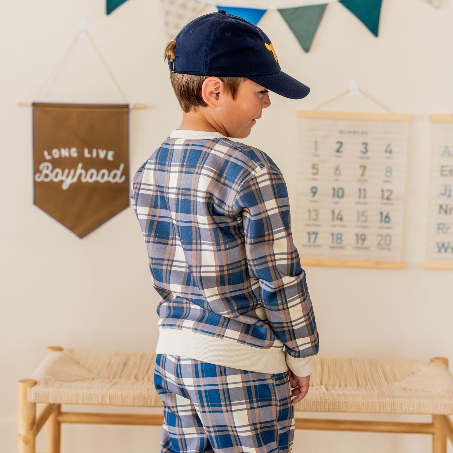 Navy Plaid Sweatshirt & Jogger Set