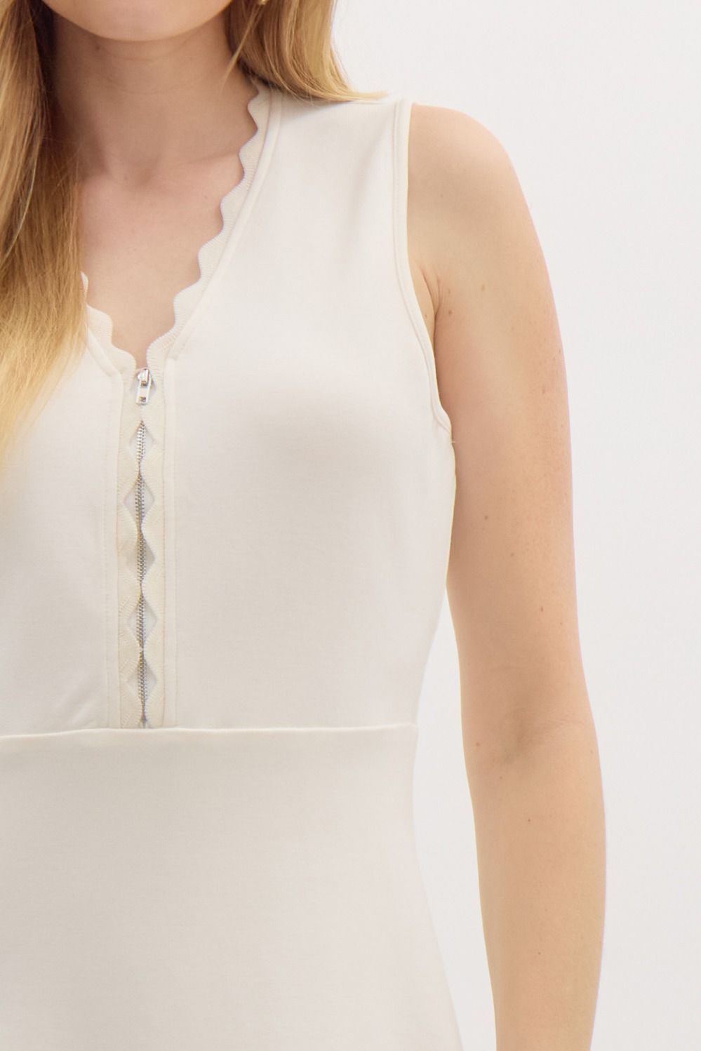 Ecru Scalloped Mini Dress