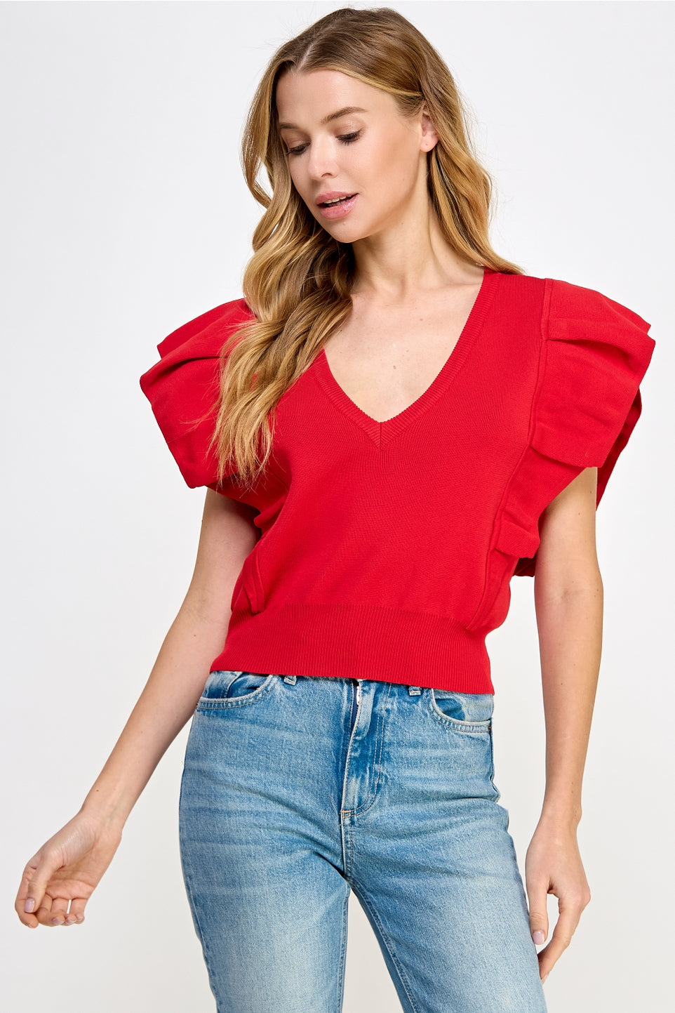 Red Pleated Ava Knit Top