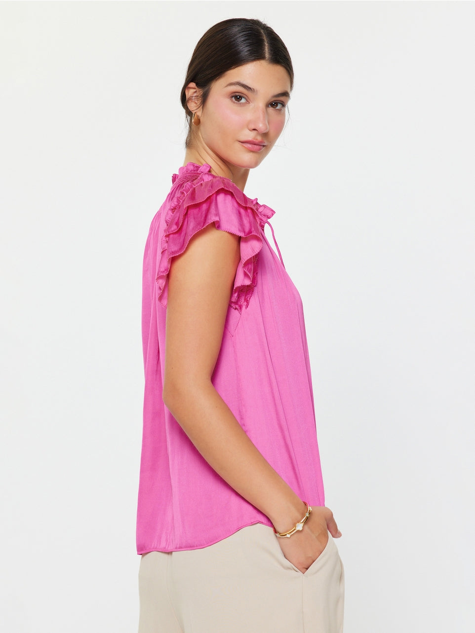 Pink Ruffled Short Sleeve Blouse