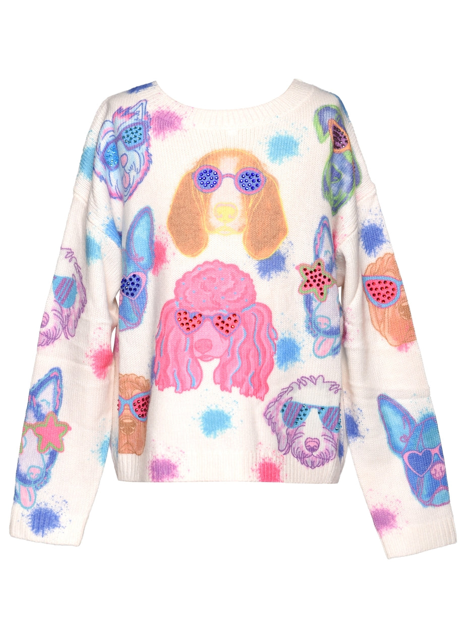 Multi Color Dog Print Sweater