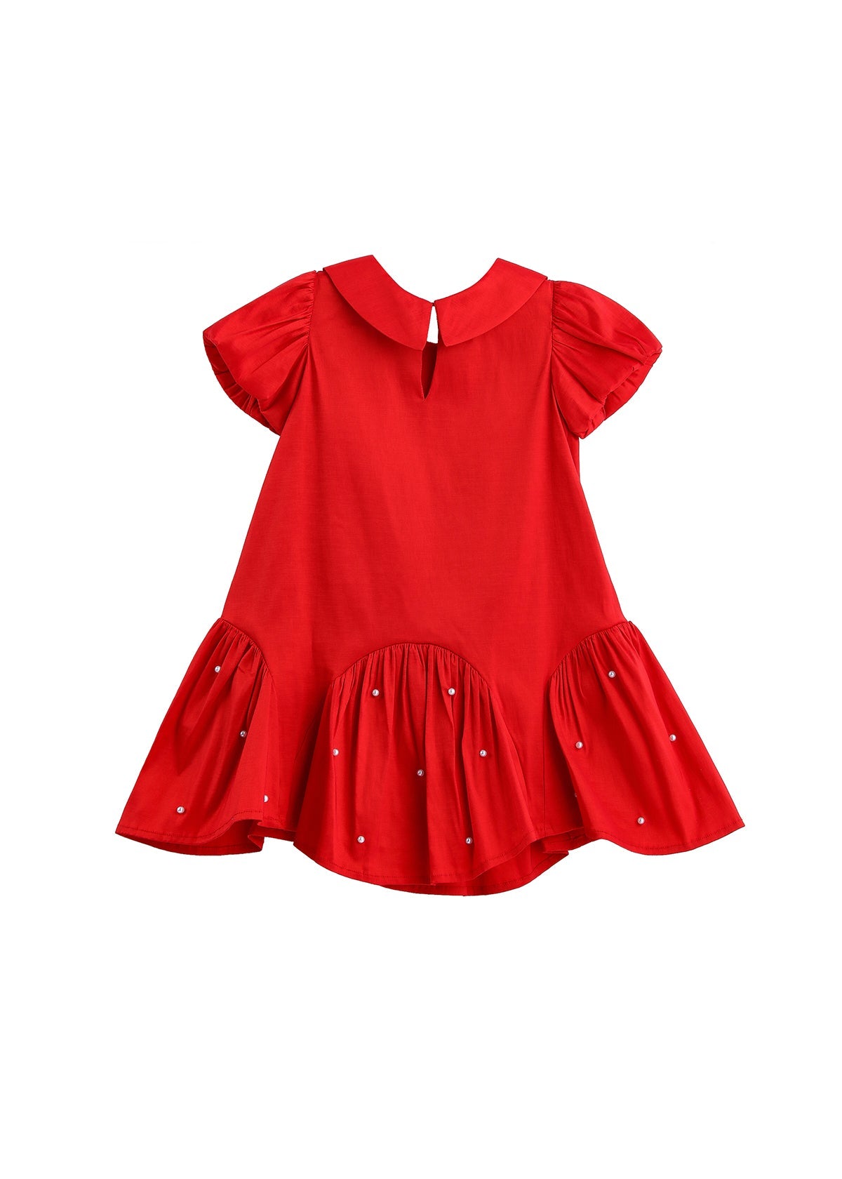 Red Pearl Embellished Drop Waist Dress
