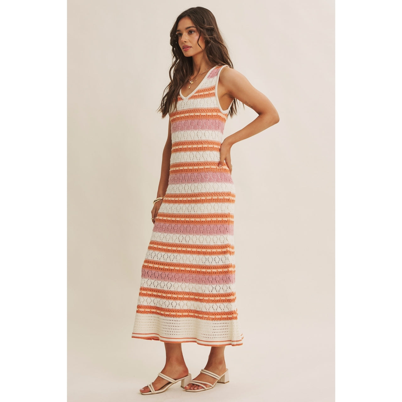 Multi Stripe Crochet Sweater Dress