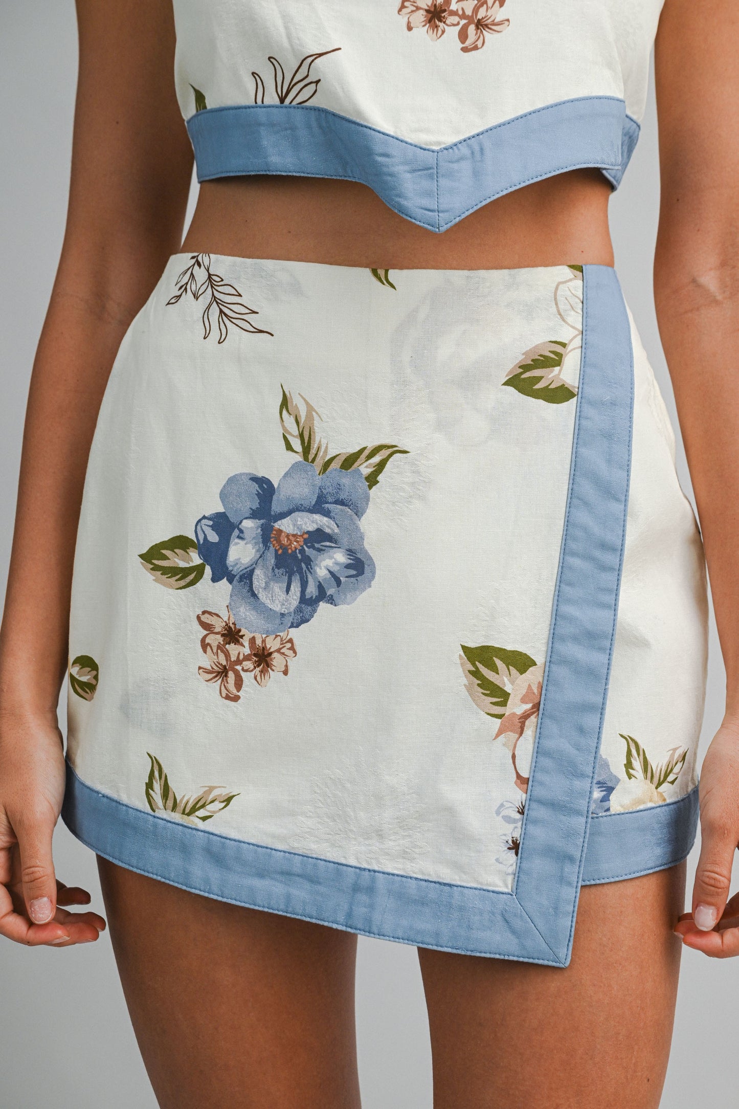 Blue Floral Tie Skort Set