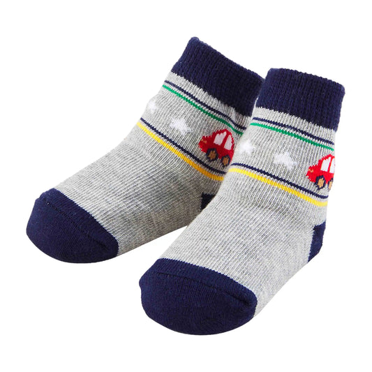 Gray & Navy Car Baby Socks