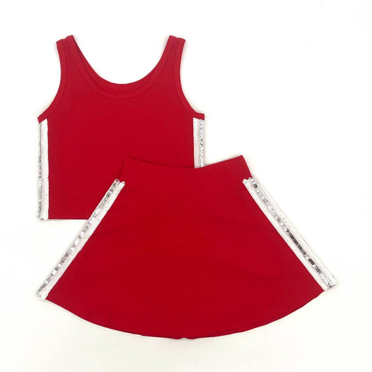Red & White Sequin Side Skort Set
