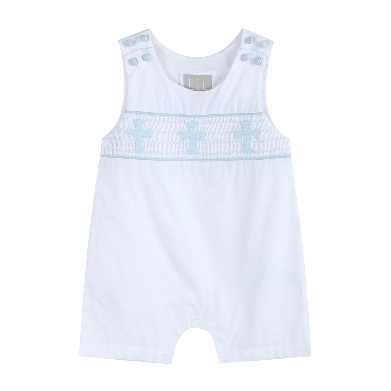 White/Blue Holy Smocked Overalls