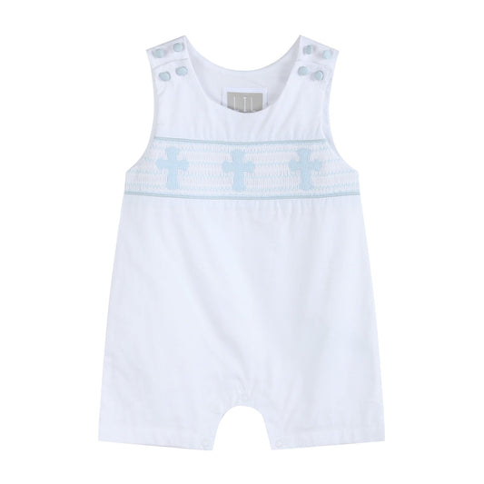 White/Blue Holy Smocked Overalls