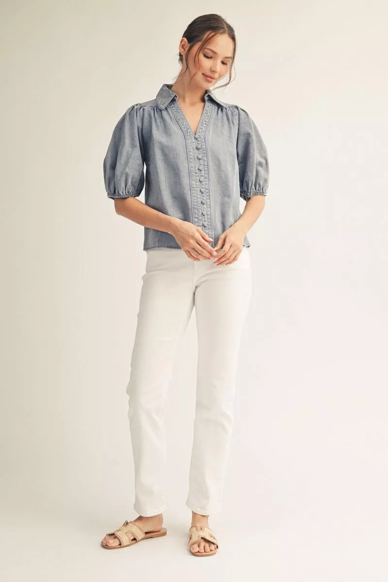 Puff Sleeve Denim Top