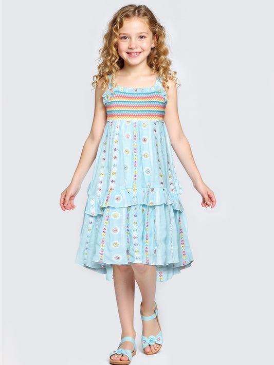 Turquoise Embroidered Empire Dress