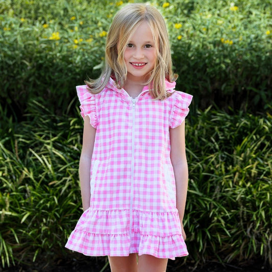 Pink Gingham Ruffle Cover Up