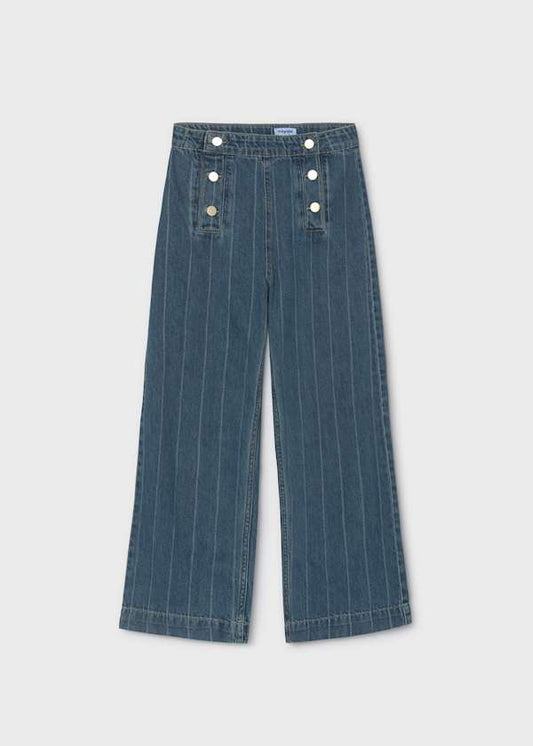 Denim Wide Leg Striped Jeans