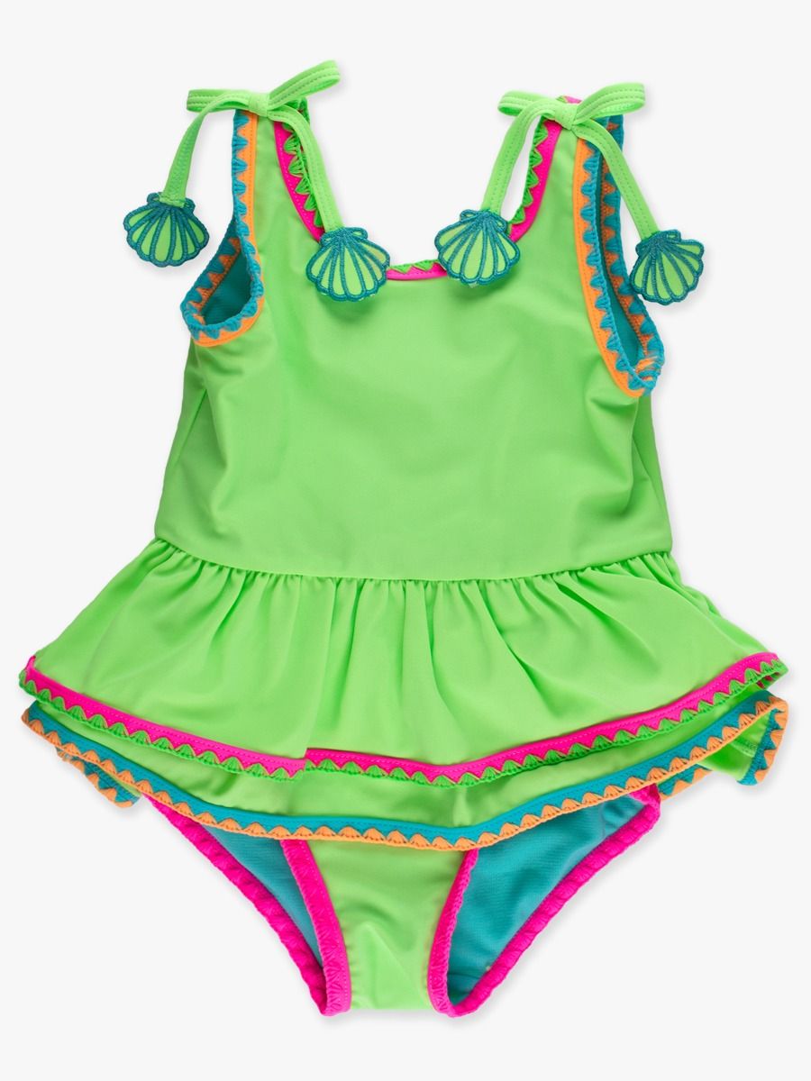 Neon Honeydew Crochet Peplum Swimsuit
