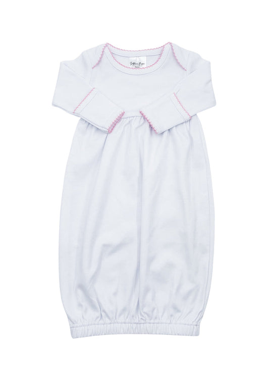 White W/ Pink Picot Trim Gown