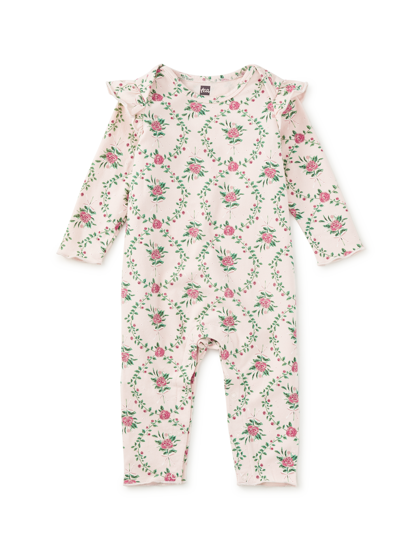 Wallpaper Floral Ruffle Shoulder Romper