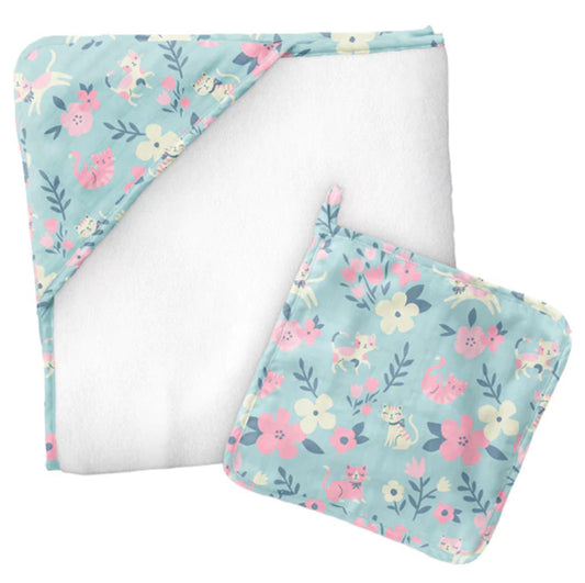 Cat Hooded Towel and Washcloth