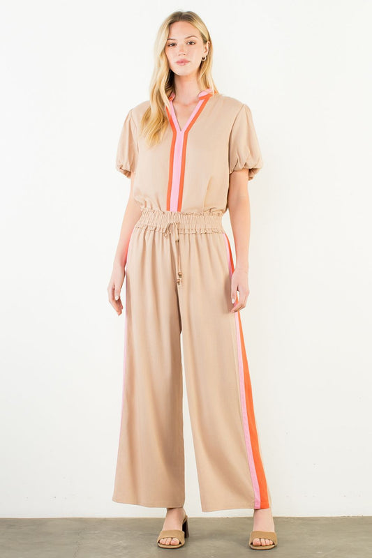 Beige Striped Detail Pant