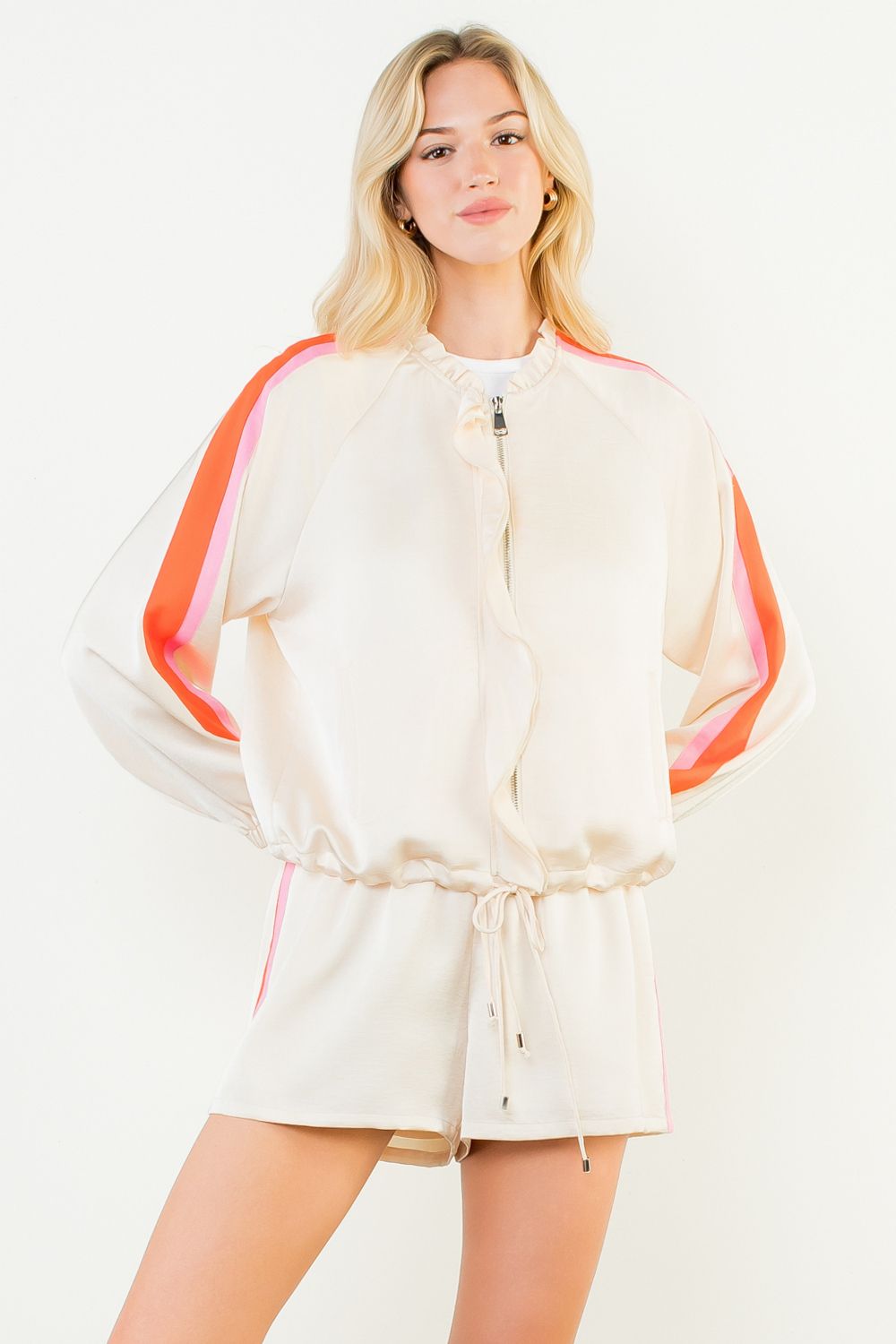 Track Suit Jacket And Short Set - Cream