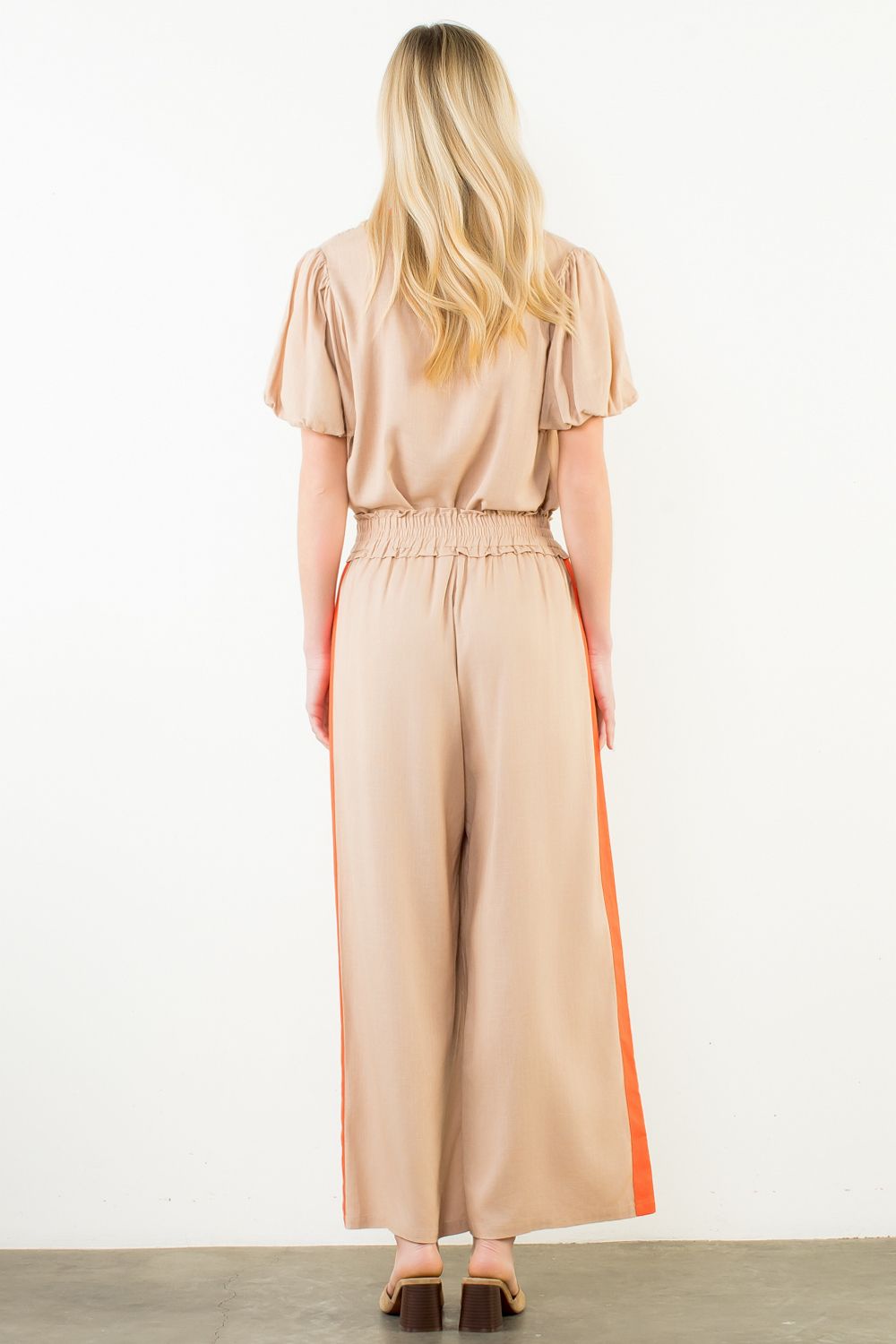 Beige Striped Detail Top