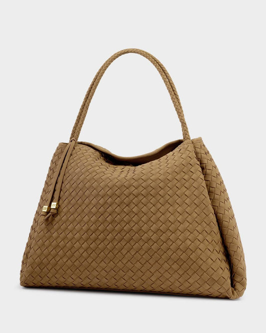 Nova Hand Woven Suedette Large Shoulder Bag - Caramel