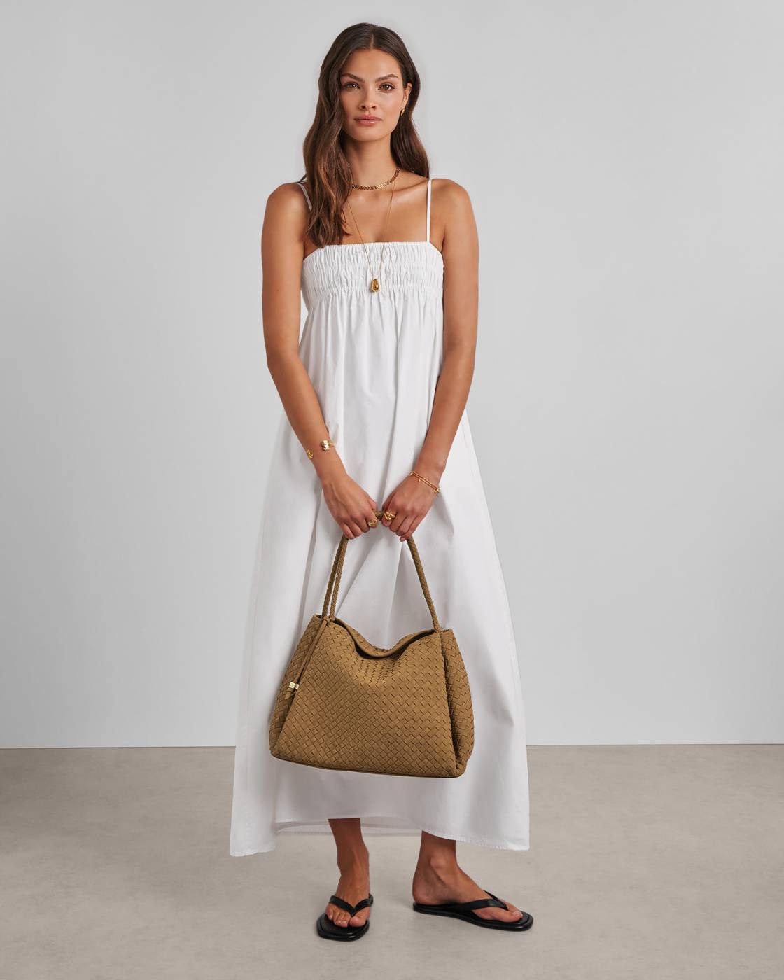 Nova Hand Woven Suedette Large Shoulder Bag - Caramel