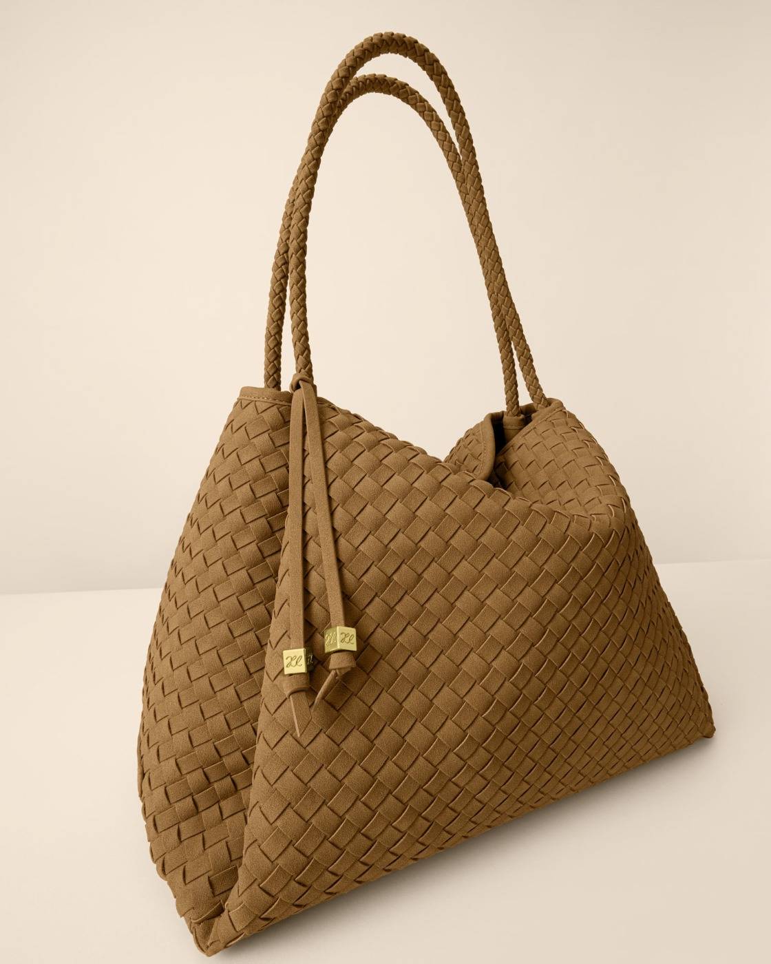Nova Hand Woven Suedette Large Shoulder Bag - Caramel
