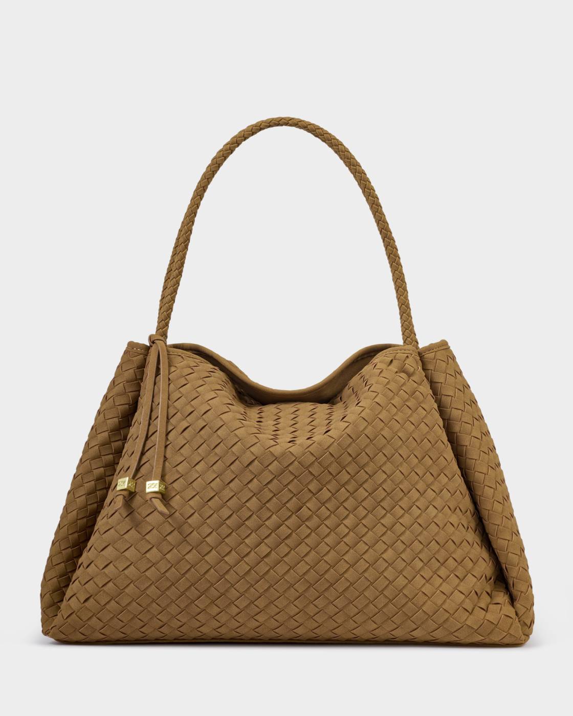 Nova Hand Woven Suedette Large Shoulder Bag - Caramel