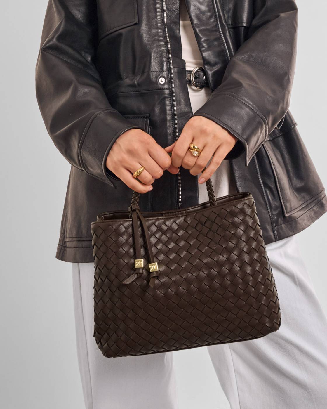 Nova Hand Woven Top Handle Bag - Chocolate