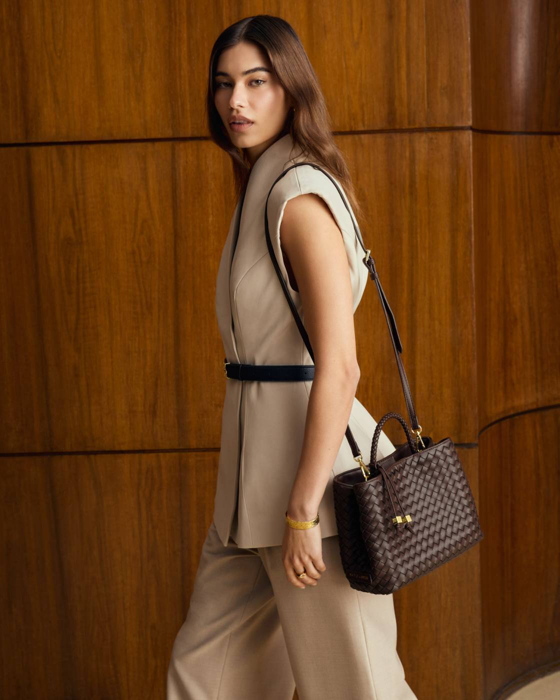 Nova Hand Woven Top Handle Bag - Chocolate