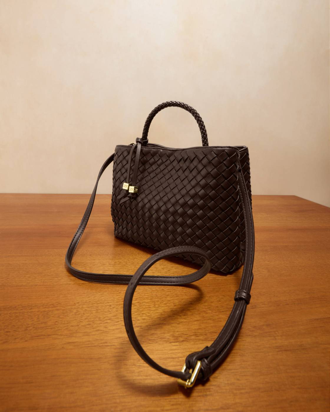 Nova Hand Woven Top Handle Bag - Chocolate