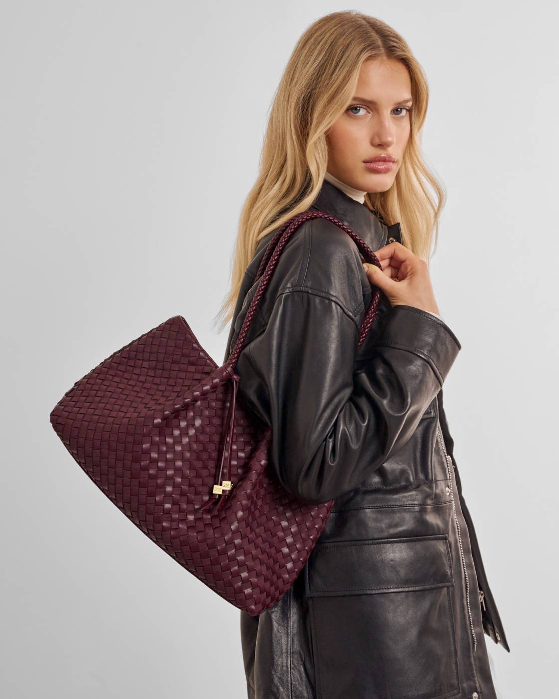 Nova Hand Woven Small Shoulder Tote - Cherry