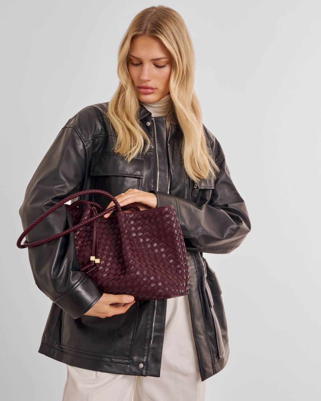 Nova Hand Woven Small Shoulder Tote - Cherry