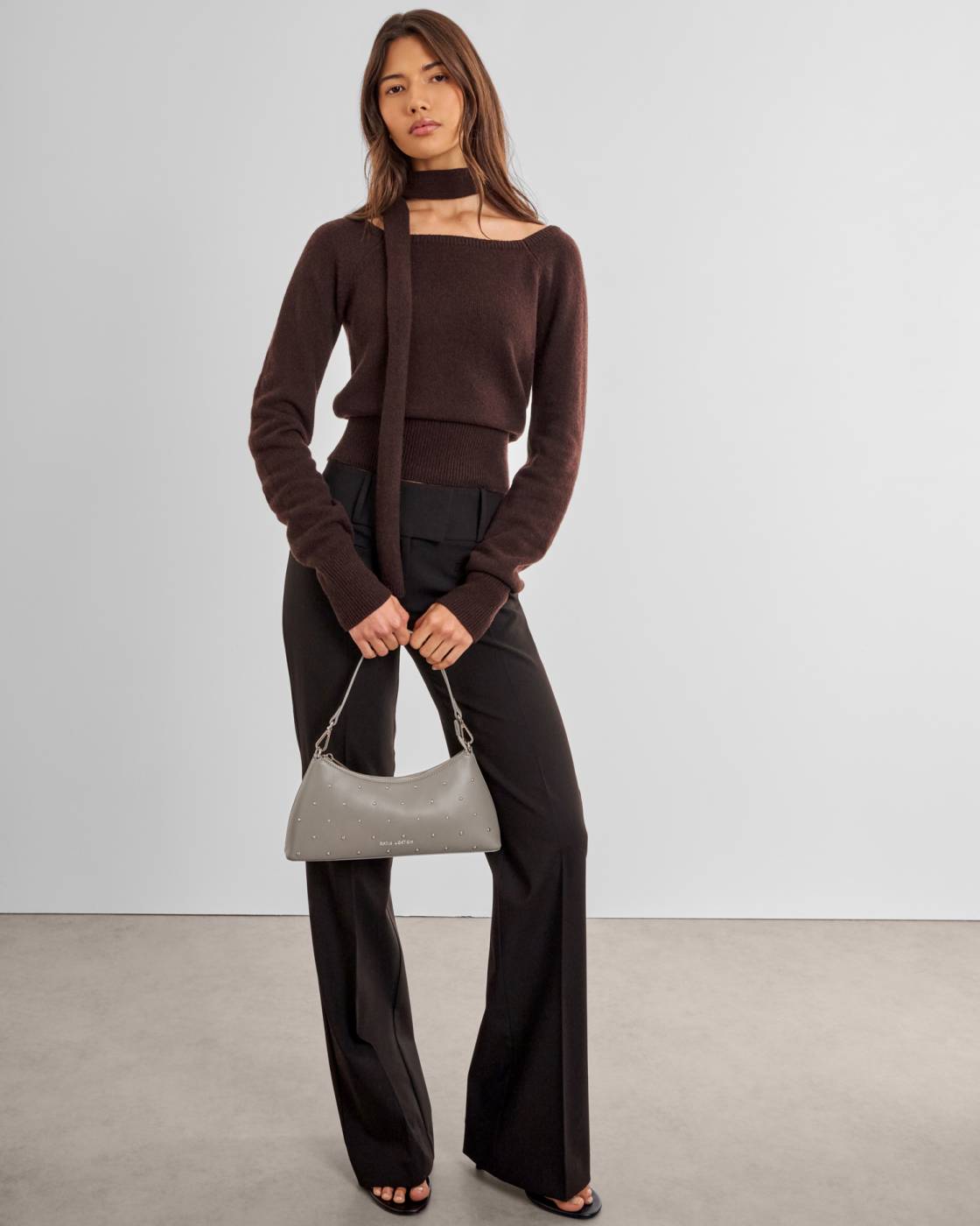 Miley Studded Small Shoulder Bag - Silver Mink Studded