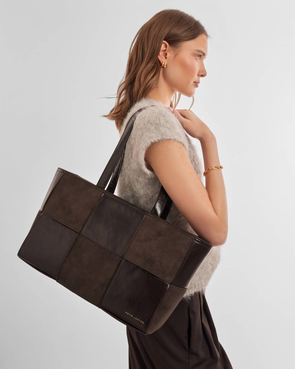 Taya Hand Woven Suedette Tote Bag - Bitter Chocolate