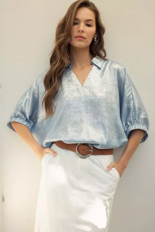 Metallic Dolman Top - Blue