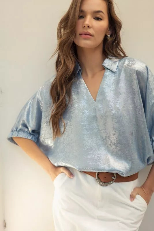 Metallic Dolman Top - Blue