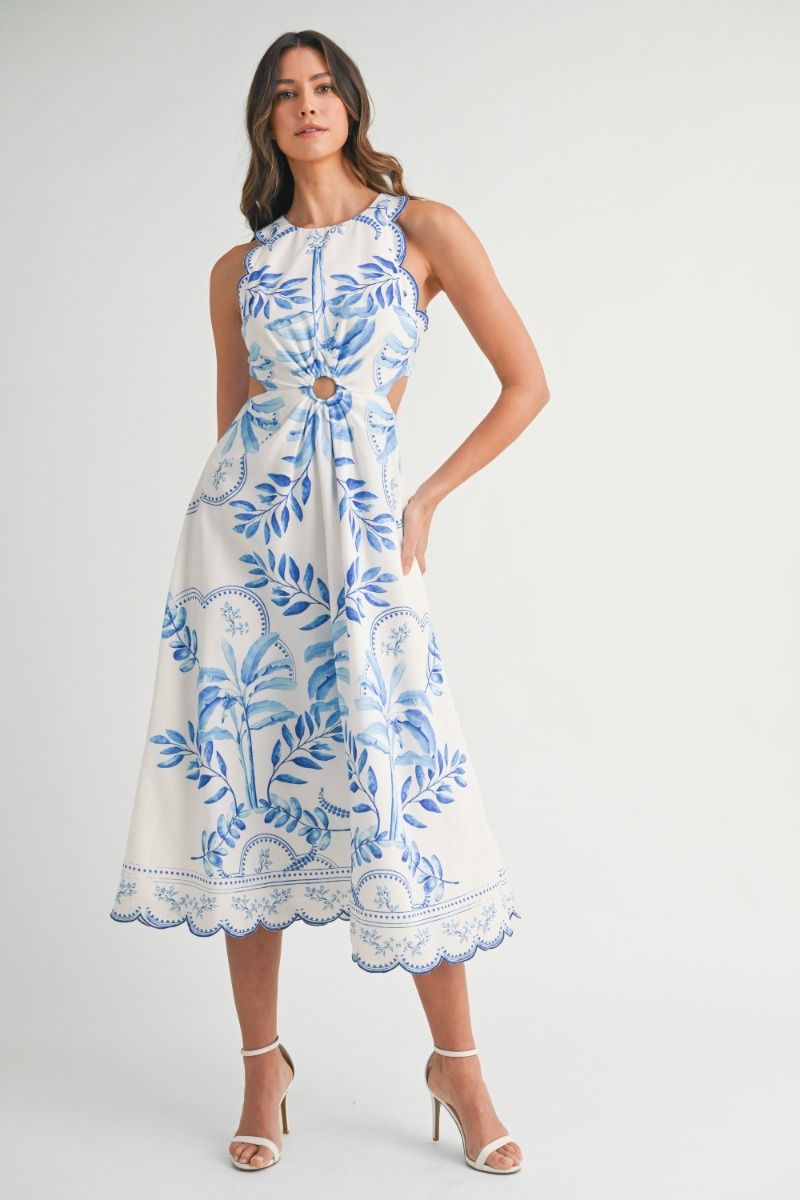 Scallop Detail Midi Dress