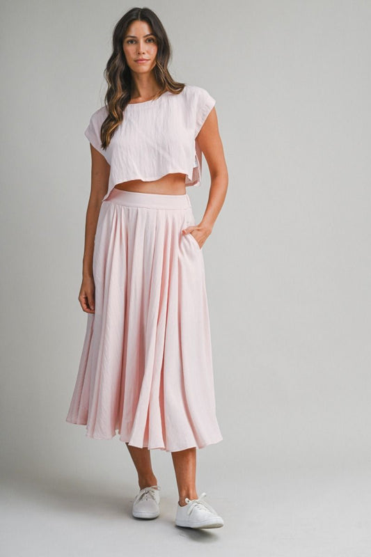 Top And Midi Skirt Set - Light Pink