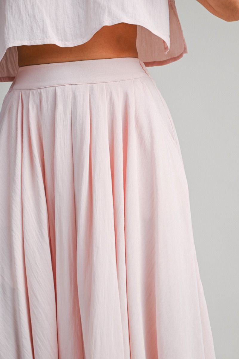 Top And Midi Skirt Set - Light Pink