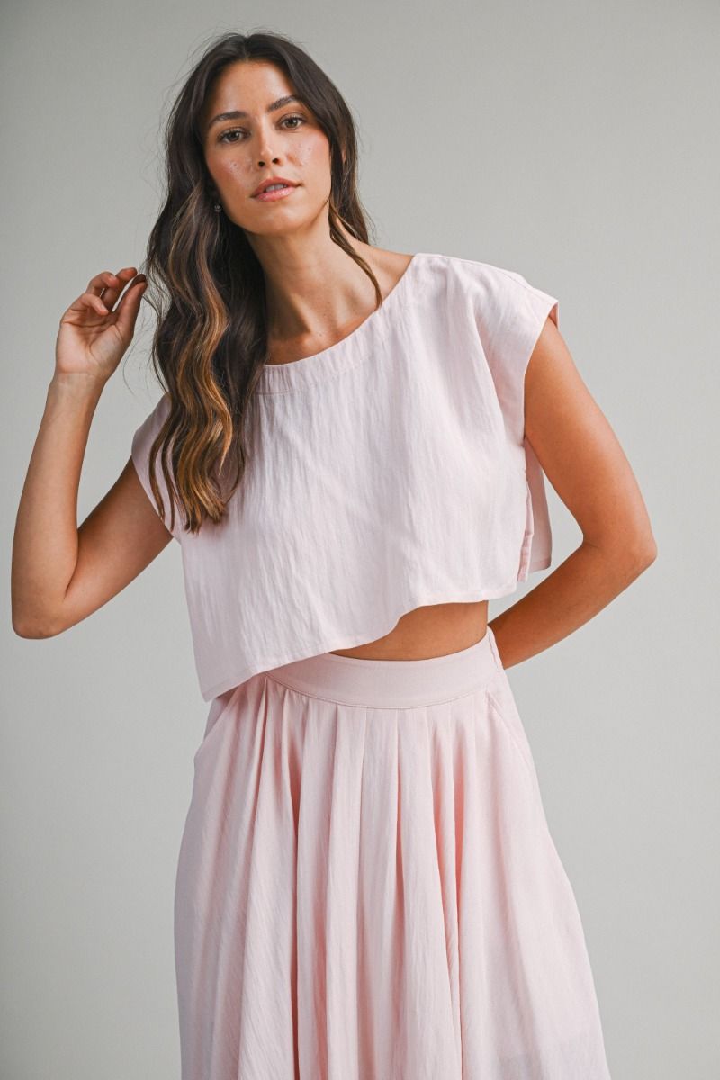Top And Midi Skirt Set - Light Pink