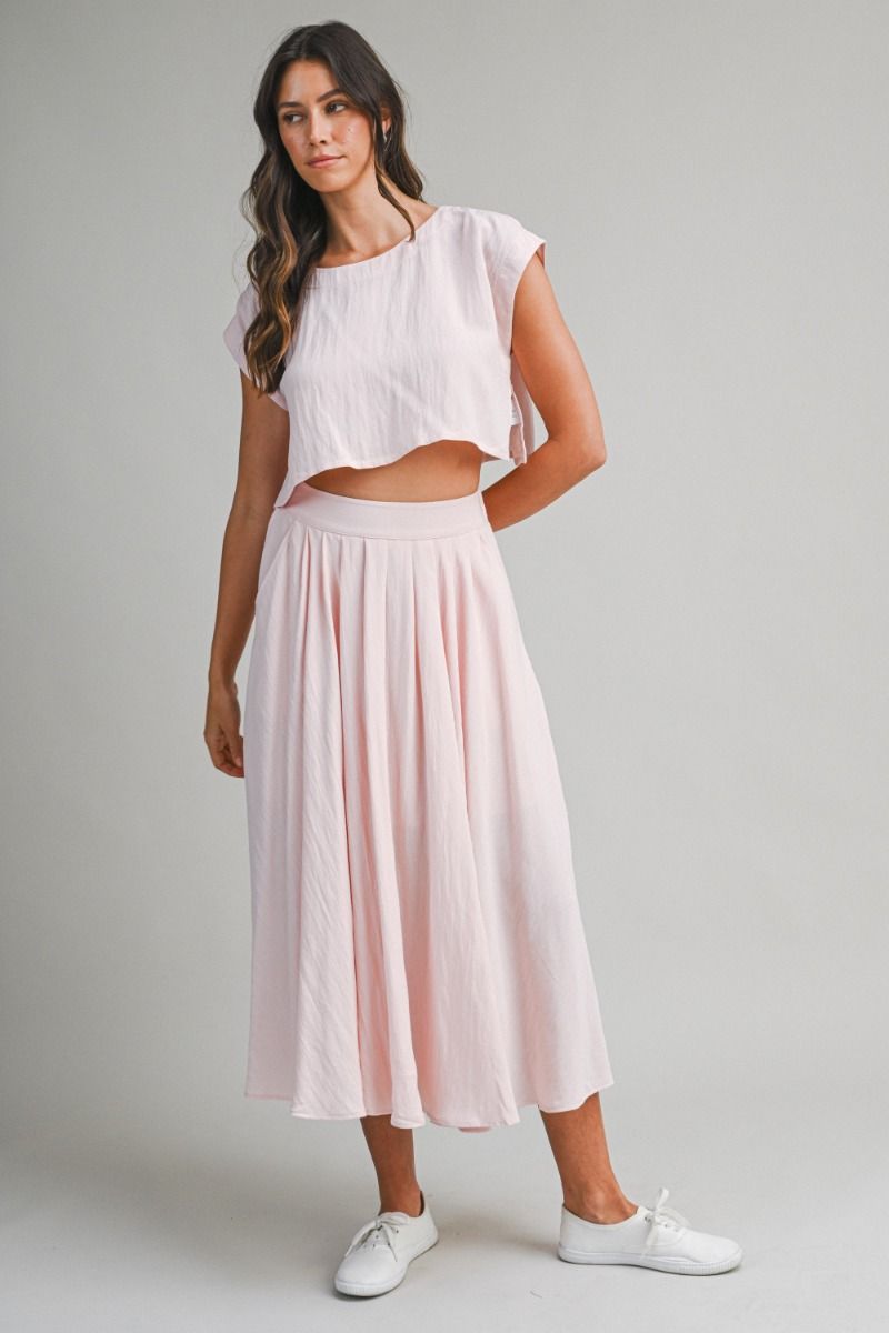 Top And Midi Skirt Set - Light Pink