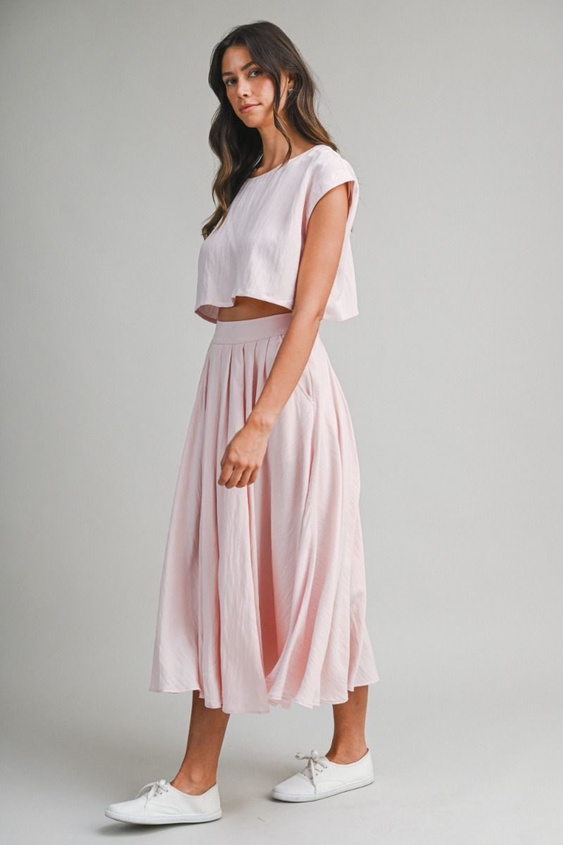 Top And Midi Skirt Set - Light Pink