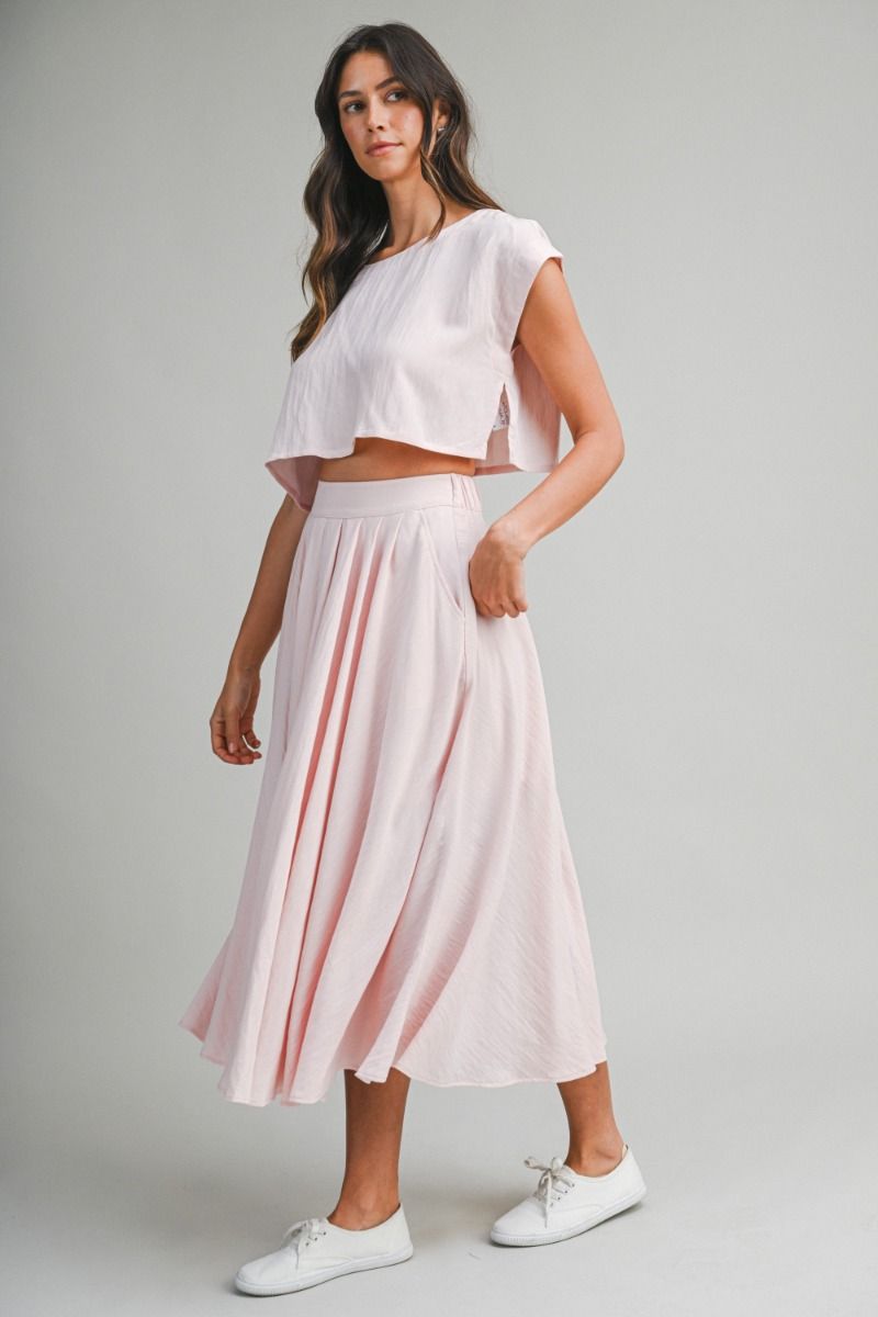 Top And Midi Skirt Set - Light Pink